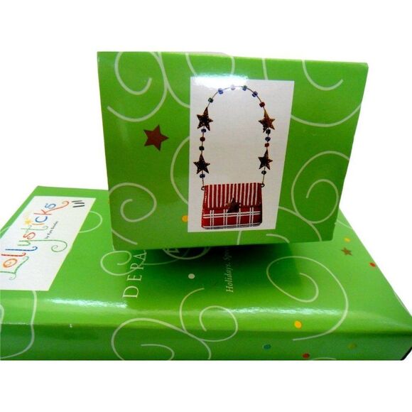 Lollisticks Red Handbag Stars Ornament #56-07685 By Kym Bowels Boxed Dept 56 NEW - Picture 2 of 4